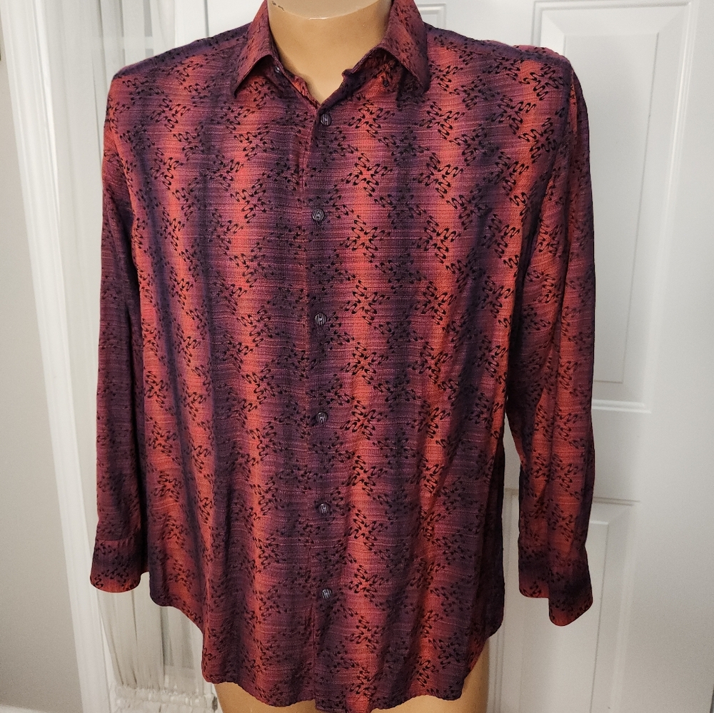 J Hanes Barnes Men's Long Sleeve‎ Shirt  Red and Purple  Size Large
